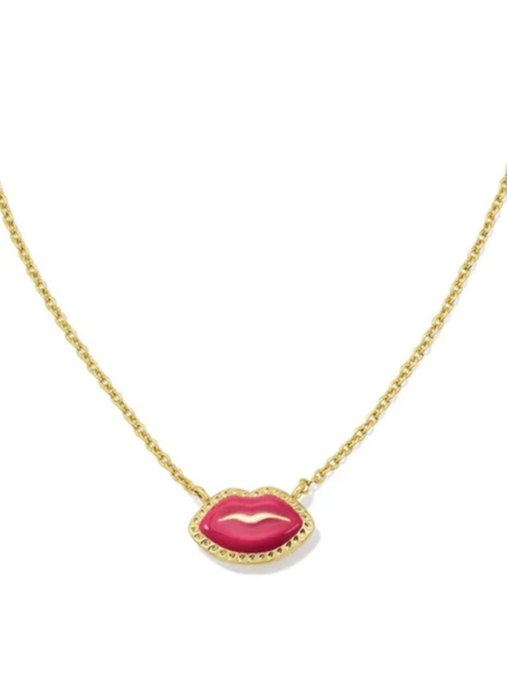 Kendra Scott Lips Enamel Pendant Necklace - Dark Pink/Gold